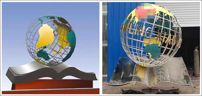 不銹鋼地球，景觀地球雕塑，學校地球儀擺件