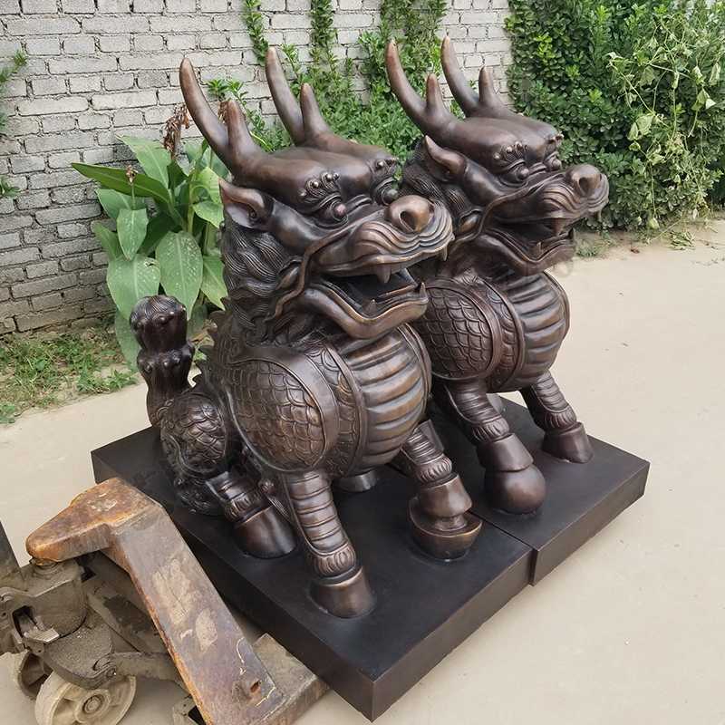 銅麒麟雕塑，銅麒麟擺件，鎮(zhèn)宅風(fēng)水麒麟